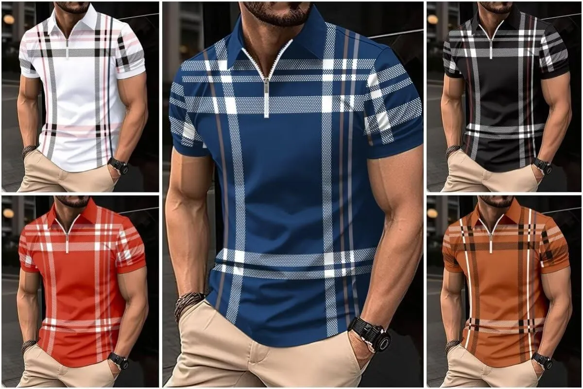 Men's Polo Shirts 2025 Short Sleeve Casual Polo T Shirt Color Block Slim Fit Golf Shirts with Pocket