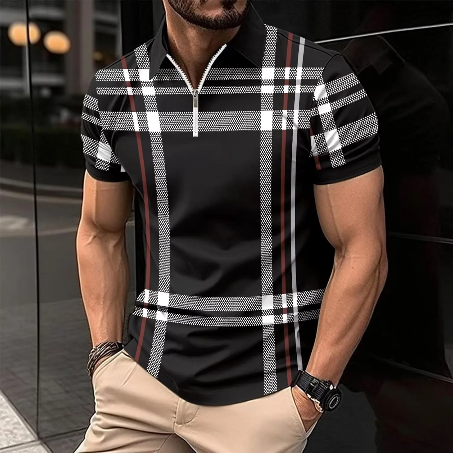 Men's Polo Shirts 2025 Short Sleeve Casual Polo T Shirt Color Block Slim Fit Golf Shirts with Pocket