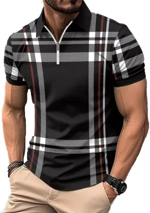 Men's Polo Shirts 2025 Short Sleeve Casual Polo T Shirt Color Block Slim Fit Golf Shirts with Pocket