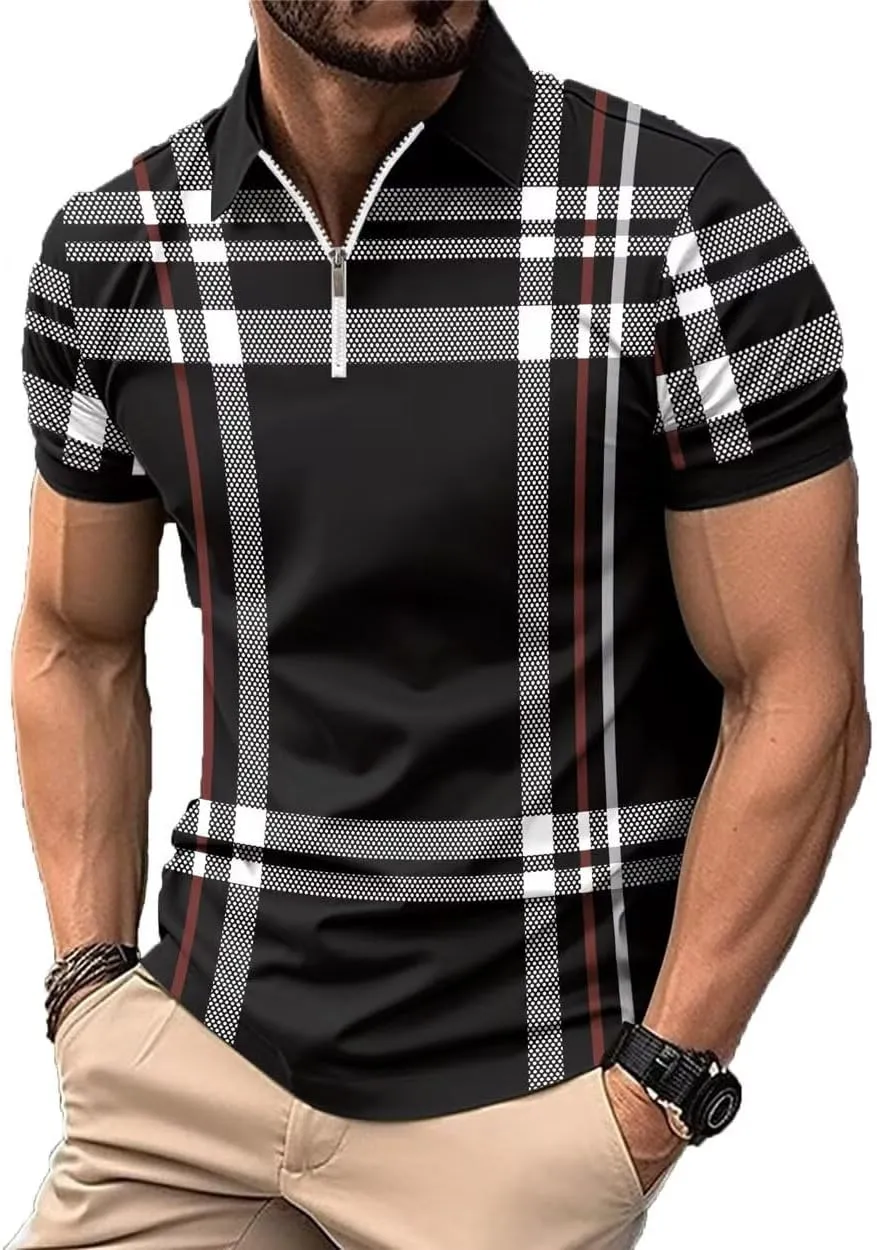 Men's Polo Shirts 2025 Short Sleeve Casual Polo T Shirt Color Block Slim Fit Golf Shirts with Pocket