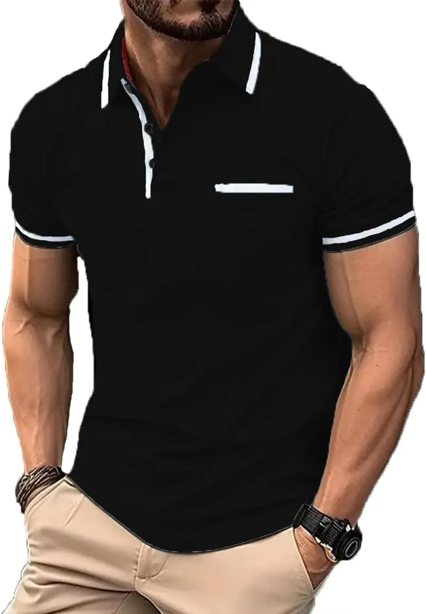 Men's Polo Shirts Short Sleeve 2025 Casual Polo T Shirt Color Block Slim Fit Golf Shirts with Pocket