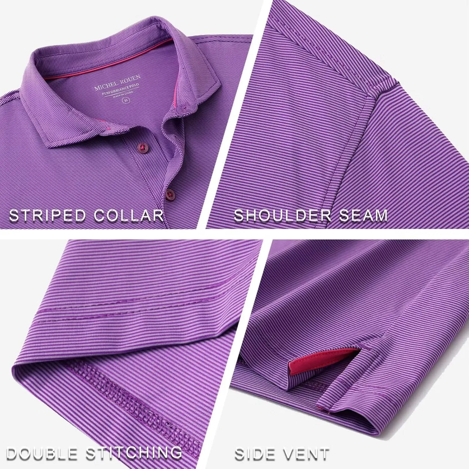 MICHEL ROUEN Golf Shirts for Men Short Sleeve Lightweight Quick Dry Pin Striped Casual Collared Polo Shirts