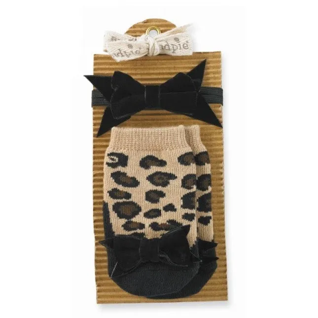 Mud Pie leopard Socks and Bow Headband