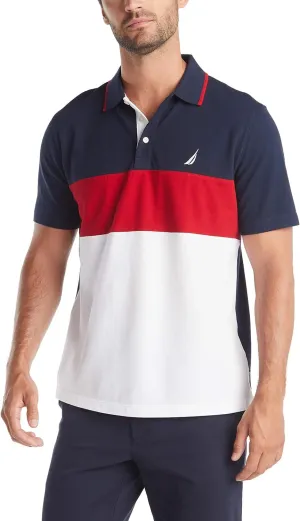Nautica Men's Short Sleeve 100% Cotton Pique Color Block Polo Shirt