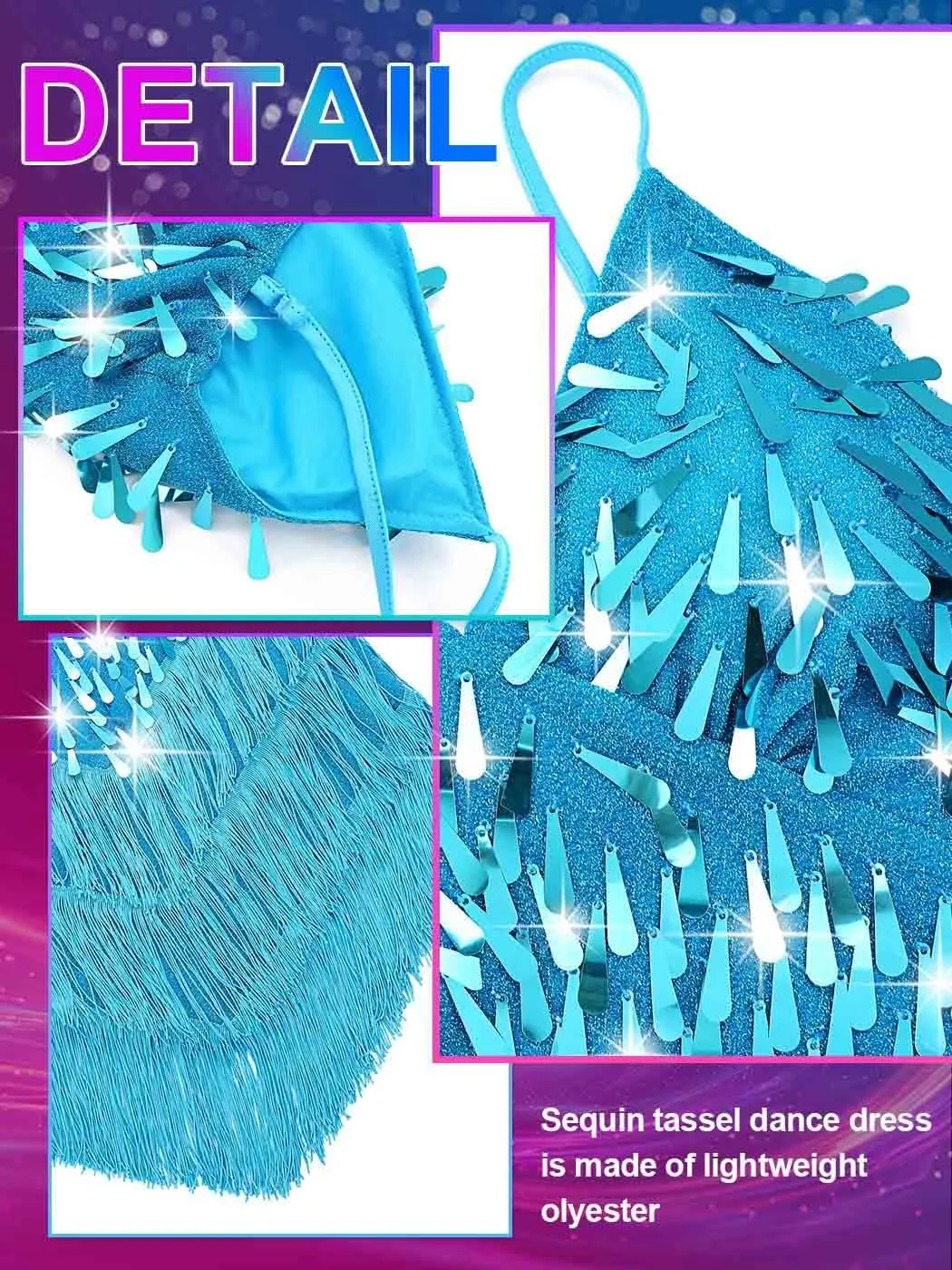 Nicute Salsa Latin Dance Dress Sequin Fringe Flapper Dress Tassel 1920s Vintage Tango Ballroom Dresses Costume for Women