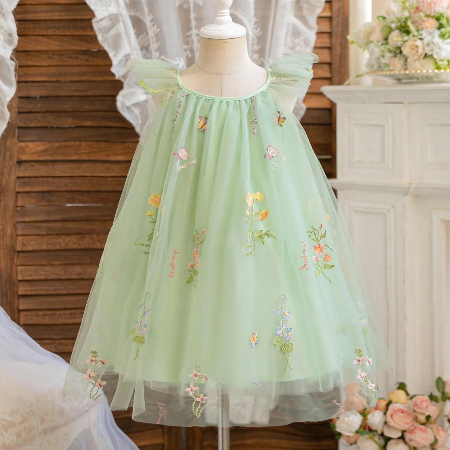 NNJXD Flower Girl's Wedding Dress Lace Sleeveless Tulle Summer Vintage Dresses