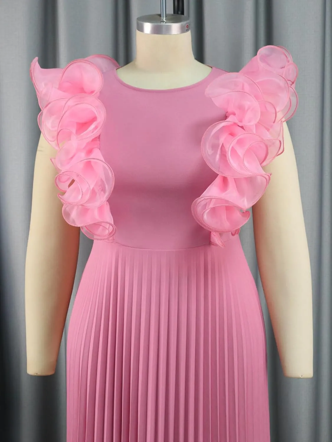 ONTINVA Women's Crew Neck Pleated A-line Dress Ruffled Sleeveless Casual Maxi Dresses Party Wedding Guest Long Flowy