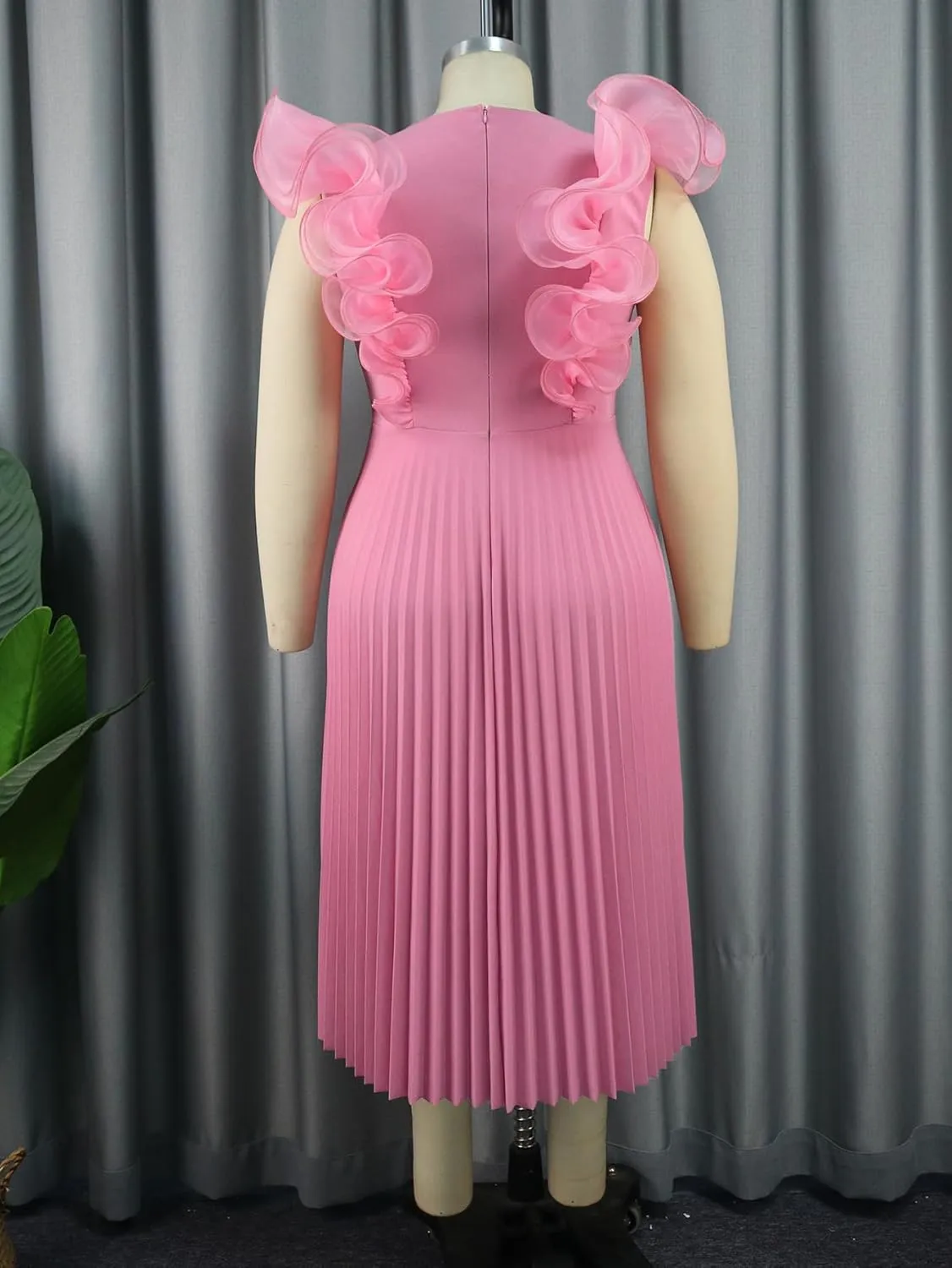 ONTINVA Women's Crew Neck Pleated A-line Dress Ruffled Sleeveless Casual Maxi Dresses Party Wedding Guest Long Flowy