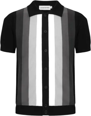 OXKNIT Mens Knitted Vintage Polo, Gradient Stripe Short Sleeve Retro Polo Shirt for Men 60s&70s