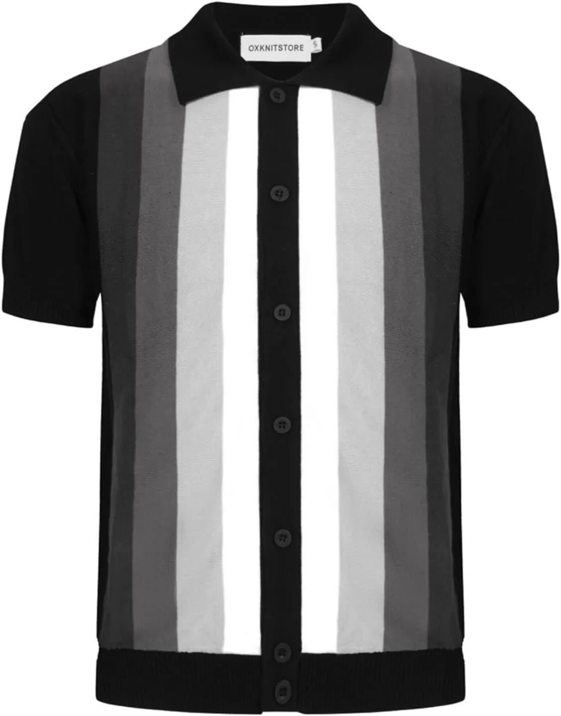 OXKNIT Mens Knitted Vintage Polo, Gradient Stripe Short Sleeve Retro Polo Shirt for Men 60s&70s