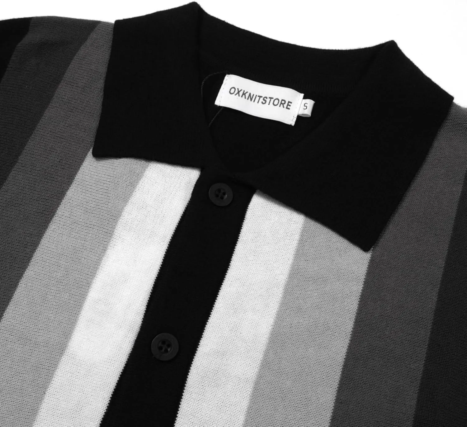 OXKNIT Mens Knitted Vintage Polo, Gradient Stripe Short Sleeve Retro Polo Shirt for Men 60s&70s
