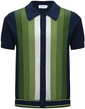 OXKNIT Mens Knitted Vintage Polo, Gradient Stripe Short Sleeve Retro Polo Shirt for Men 60s&70s