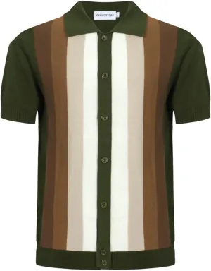 OXKNIT Mens Knitted Vintage Polo, Gradient Stripe Short Sleeve Retro Polo Shirt for Men 60s&70s