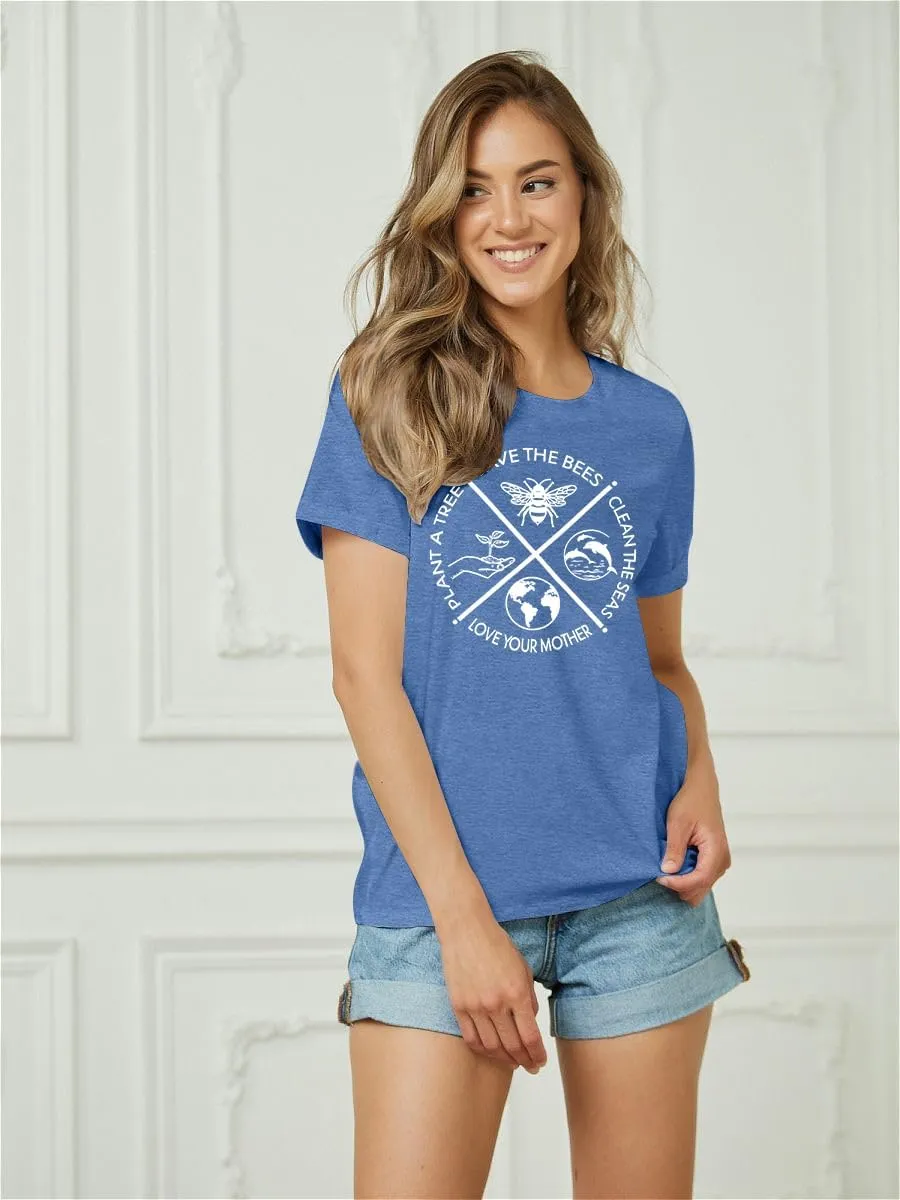PECHAR Earth Day Shirts for Women : Protect The Environment T-Shirts Bees Graphic Short Sleeve Blouse Tops