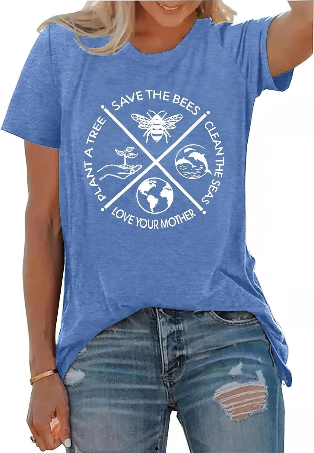 PECHAR Earth Day Shirts for Women : Protect The Environment T-Shirts Bees Graphic Short Sleeve Blouse Tops
