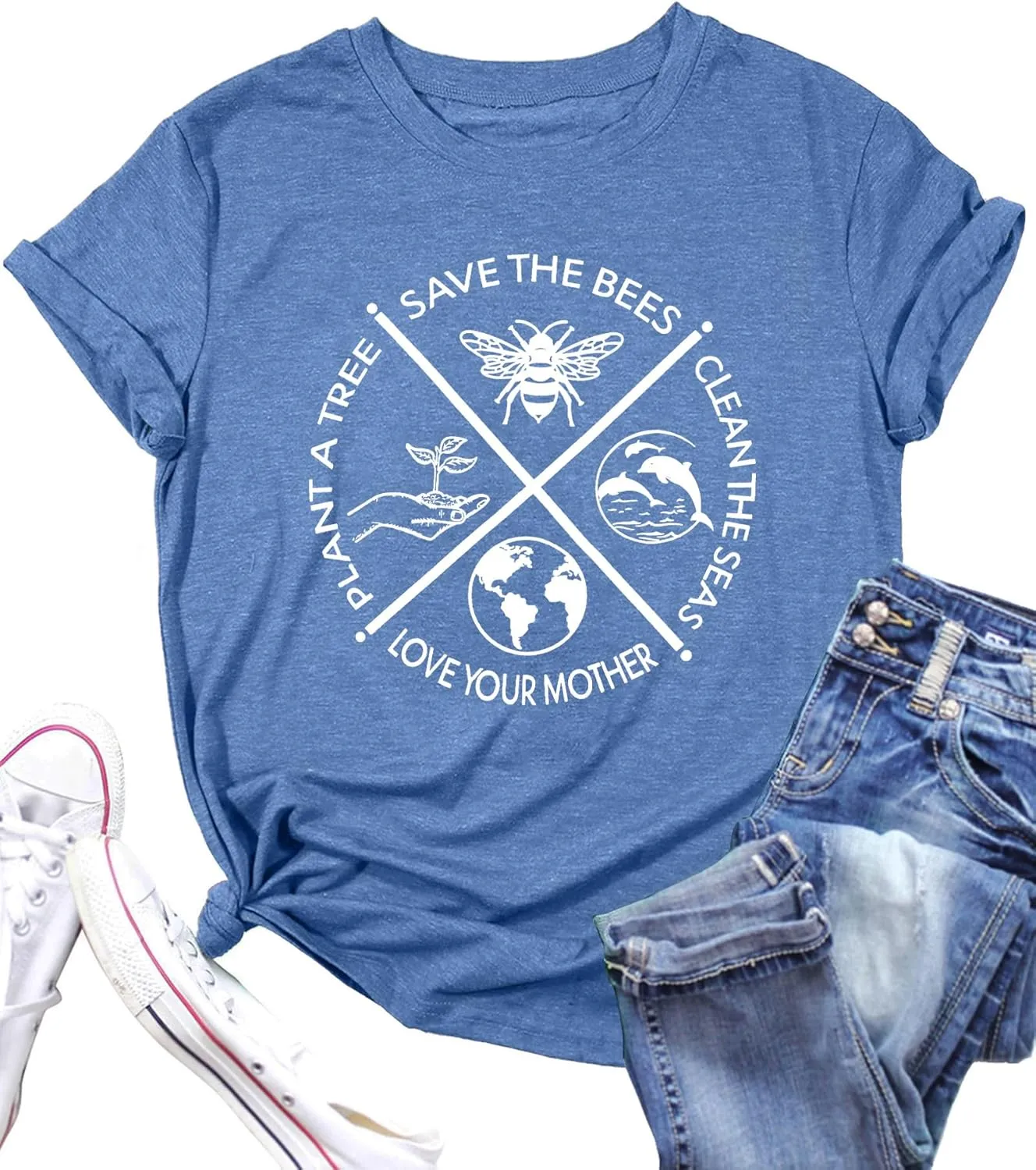 PECHAR Earth Day Shirts for Women : Protect The Environment T-Shirts Bees Graphic Short Sleeve Blouse Tops