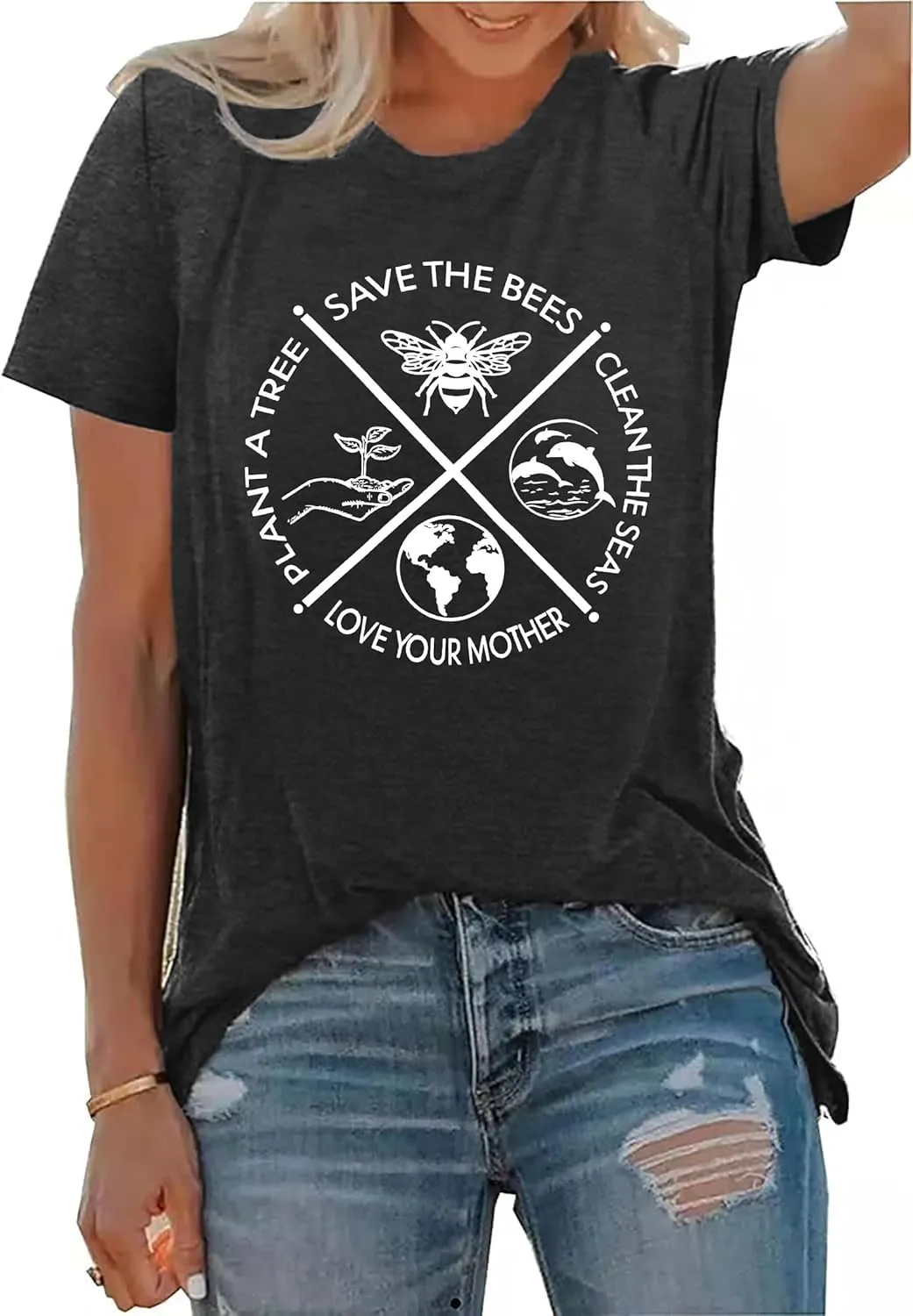 PECHAR Earth Day Shirts for Women : Protect The Environment T-Shirts Bees Graphic Short Sleeve Blouse Tops