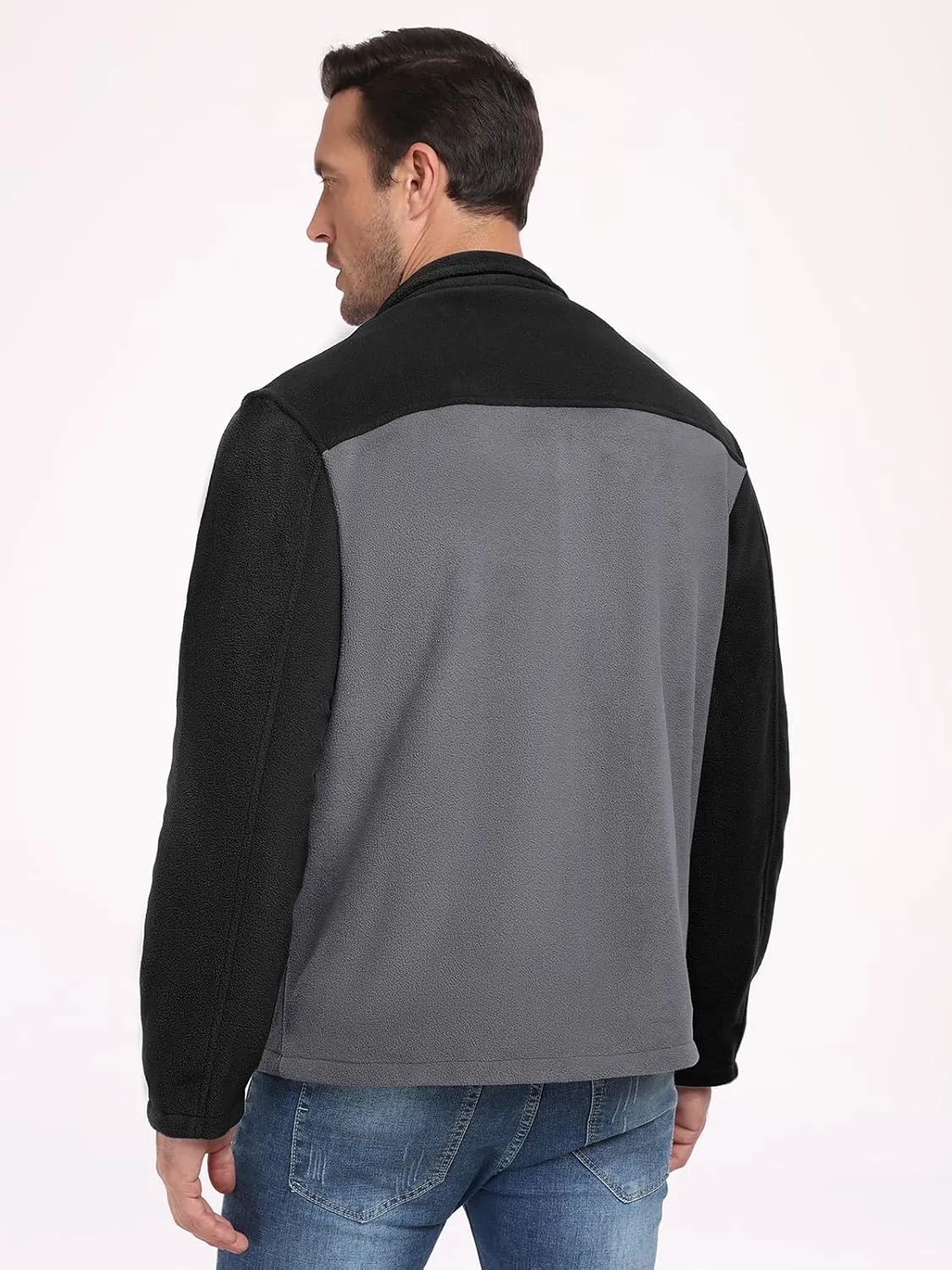 PEGENO Men's Fleece Jacket Classic Full Zip Stand Collar Lightweight Casual Soft Warm Coats With Zipper Pocket