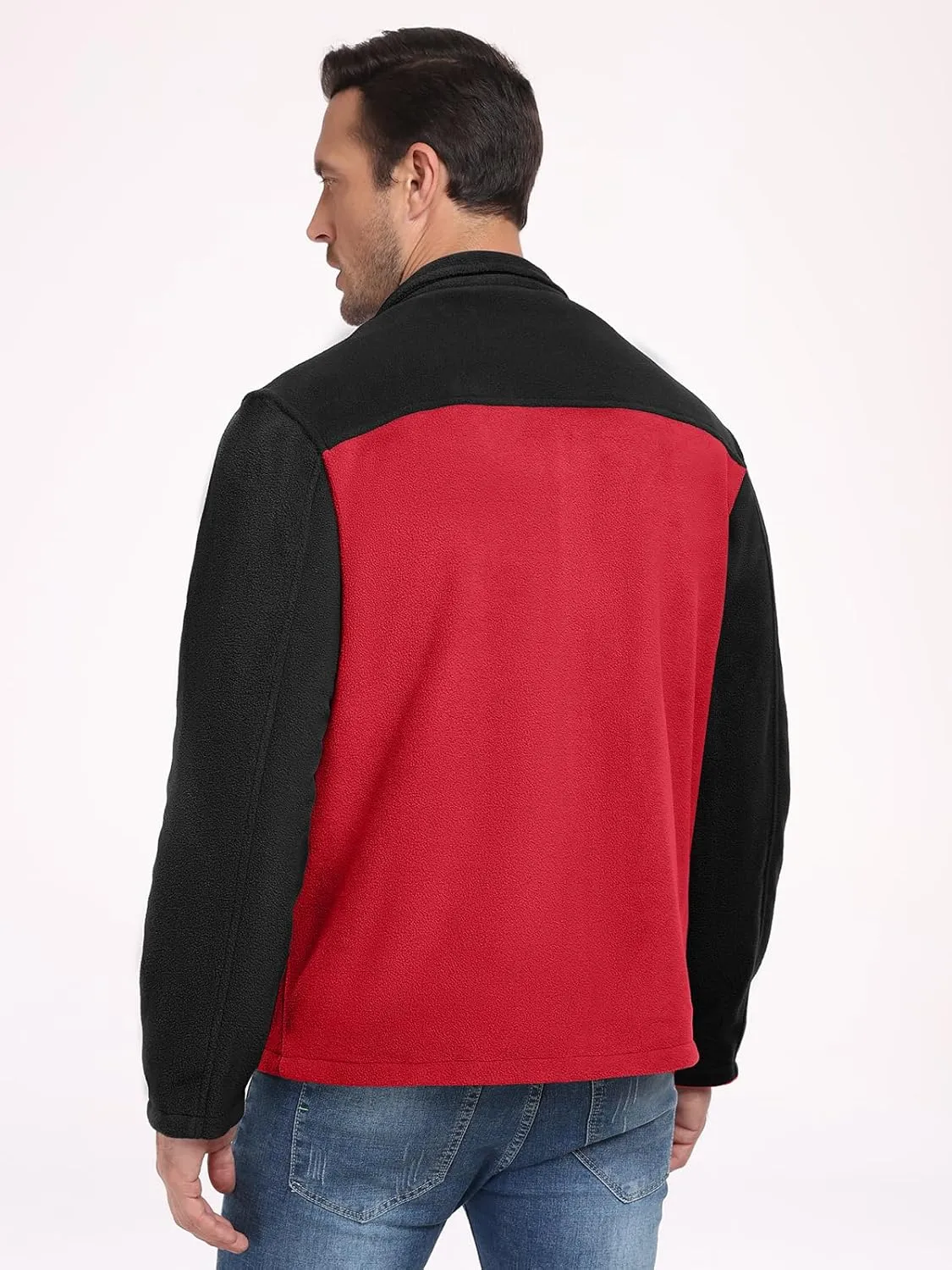 PEGENO Men's Fleece Jacket Classic Full Zip Stand Collar Lightweight Casual Soft Warm Coats With Zipper Pocket