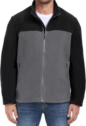 PEGENO Men's Fleece Jacket Classic Full Zip Stand Collar Lightweight Casual Soft Warm Coats With Zipper Pocket