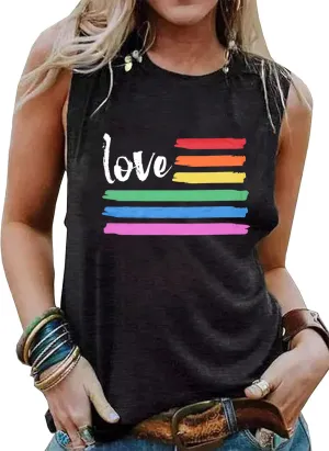Pride Shirt Women Rainbow Love T Shirt Gay LGBTQ Equality Tank Sleeveless Summer Casual Vest Top