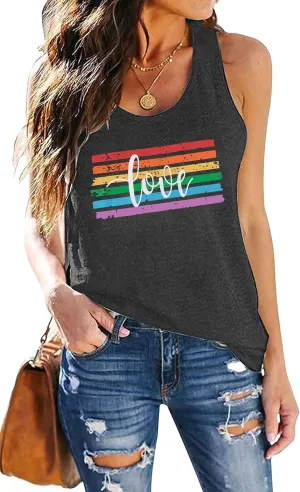 Pride Shirt Women Rainbow Love T Shirt Gay LGBTQ Equality Tank Sleeveless Summer Casual Vest Top