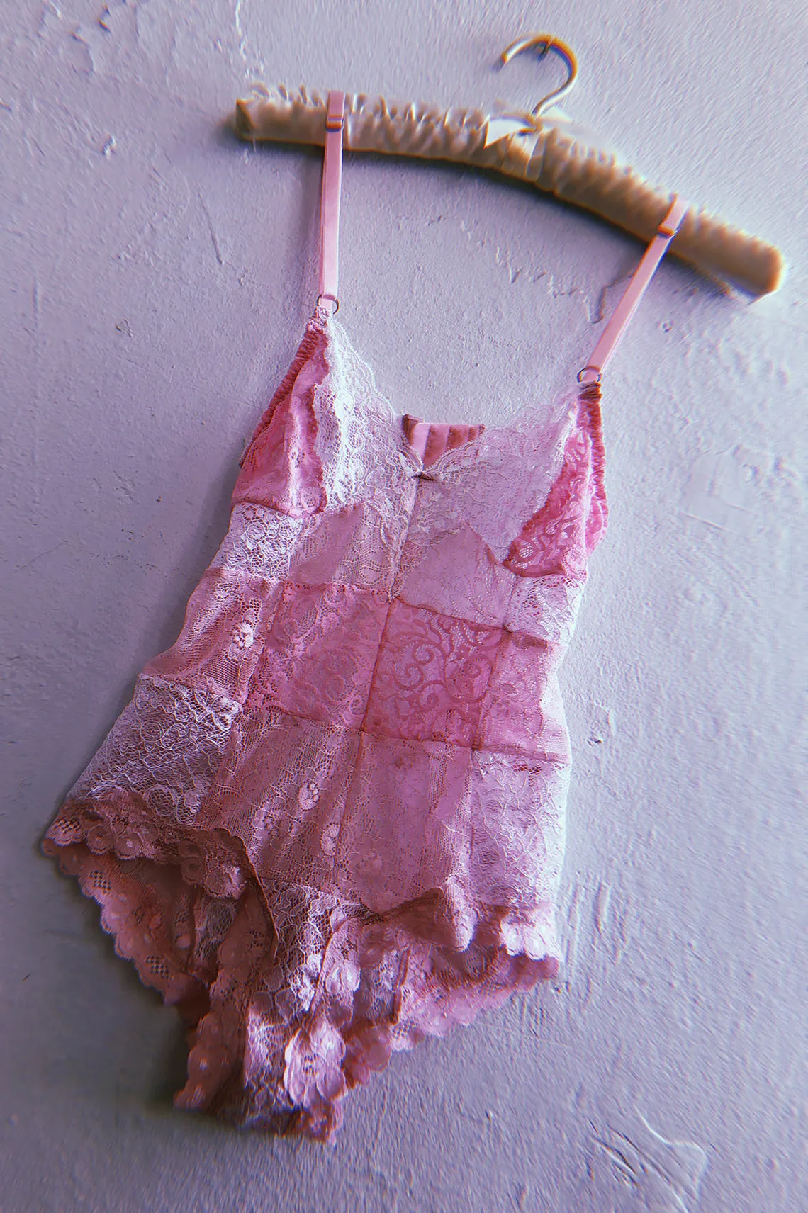 READY TO SHIP Entwine Patchwork Lace Bodysuit in Pink (1L/1XL)