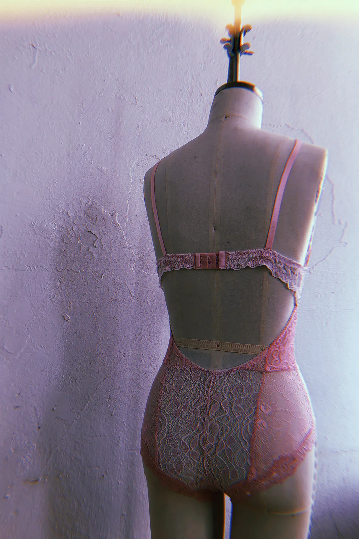 READY TO SHIP Entwine Patchwork Lace Bodysuit in Pink (1L/1XL)