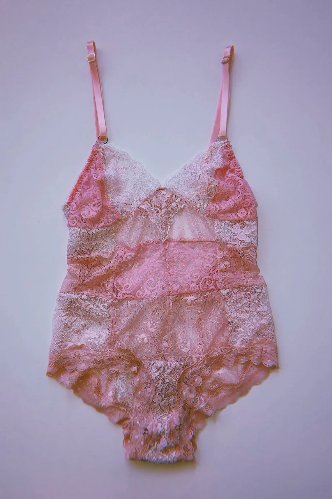 READY TO SHIP Entwine Patchwork Lace Bodysuit in Pink (1L/1XL)