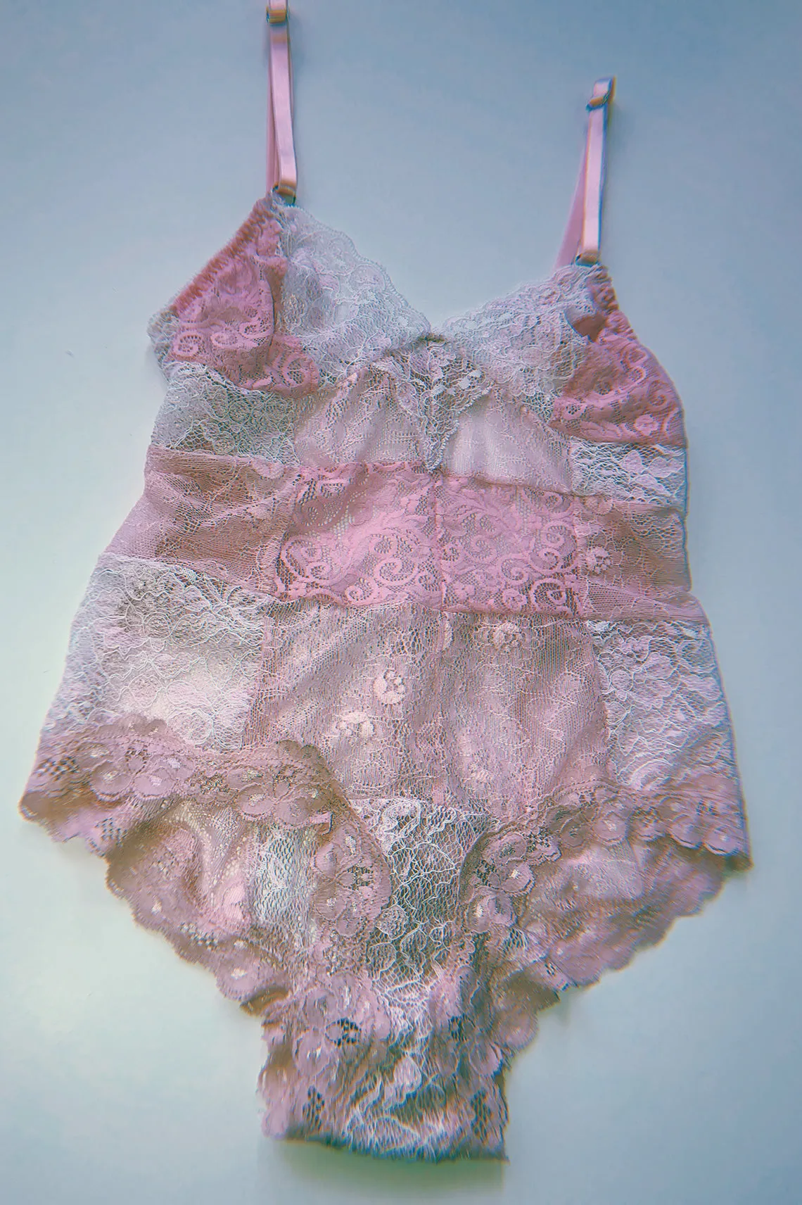 READY TO SHIP Entwine Patchwork Lace Bodysuit in Pink (1L/1XL)