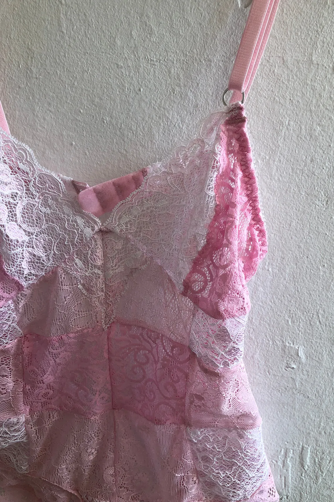 READY TO SHIP Entwine Patchwork Lace Bodysuit in Pink (1L/1XL)