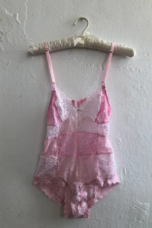 READY TO SHIP Entwine Patchwork Lace Bodysuit in Pink (1L/1XL)