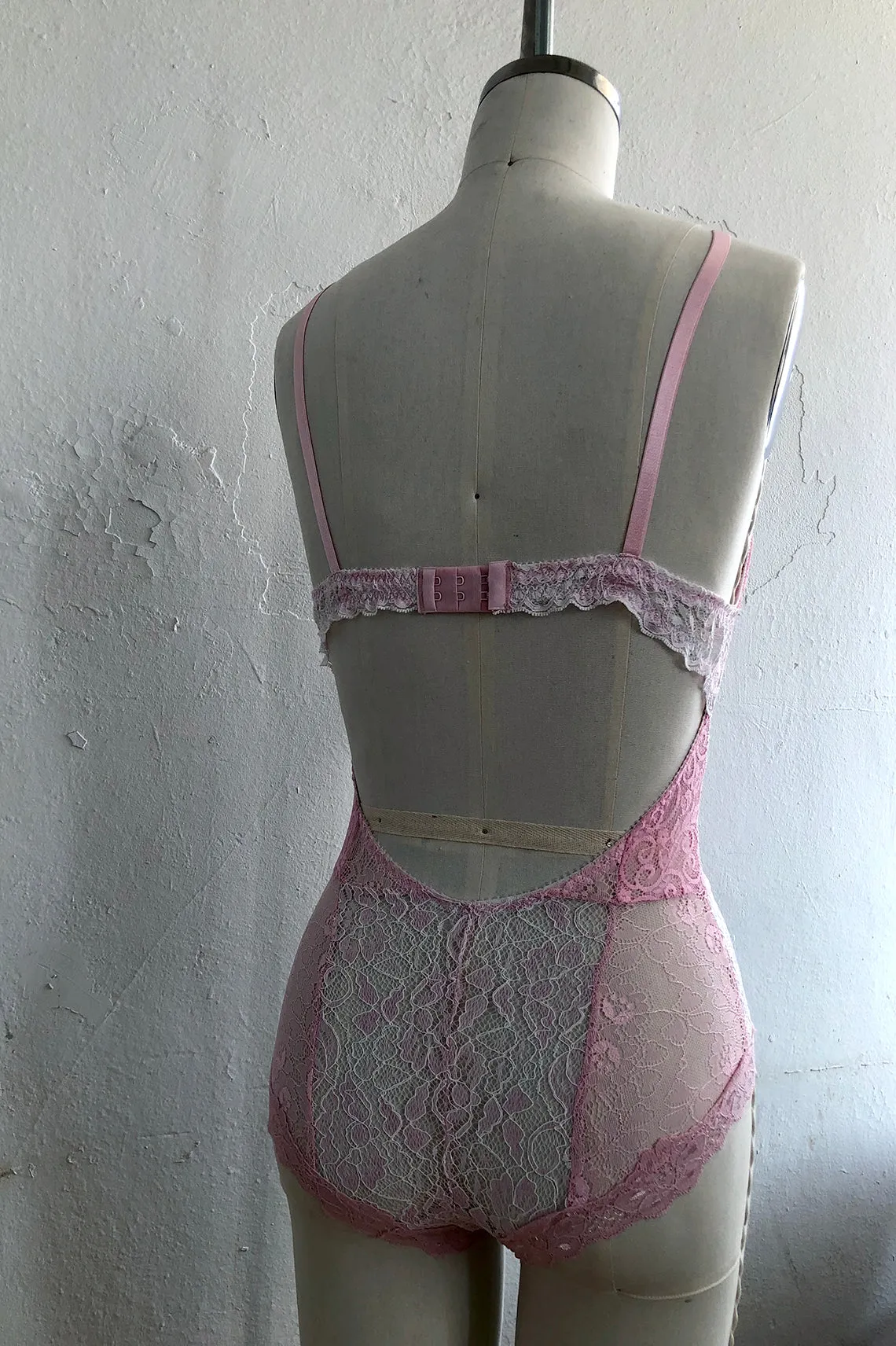 READY TO SHIP Entwine Patchwork Lace Bodysuit in Pink (1L/1XL)