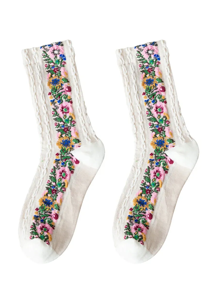 Retro Floral Jacquard Socks