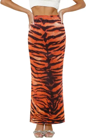 Segreto Women's Boho Maxi Bodycon Wrap Print Skirts Casual Elastic High Waist Long Pencil Skirt Stretchy Slim Fit Split Dress