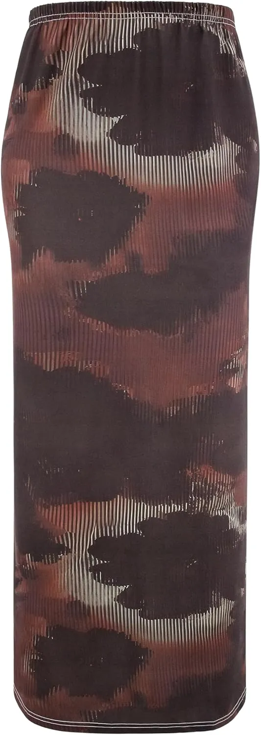 Segreto Women's Boho Maxi Bodycon Wrap Print Skirts Casual Elastic High Waist Long Pencil Skirt Stretchy Slim Fit Split Dress