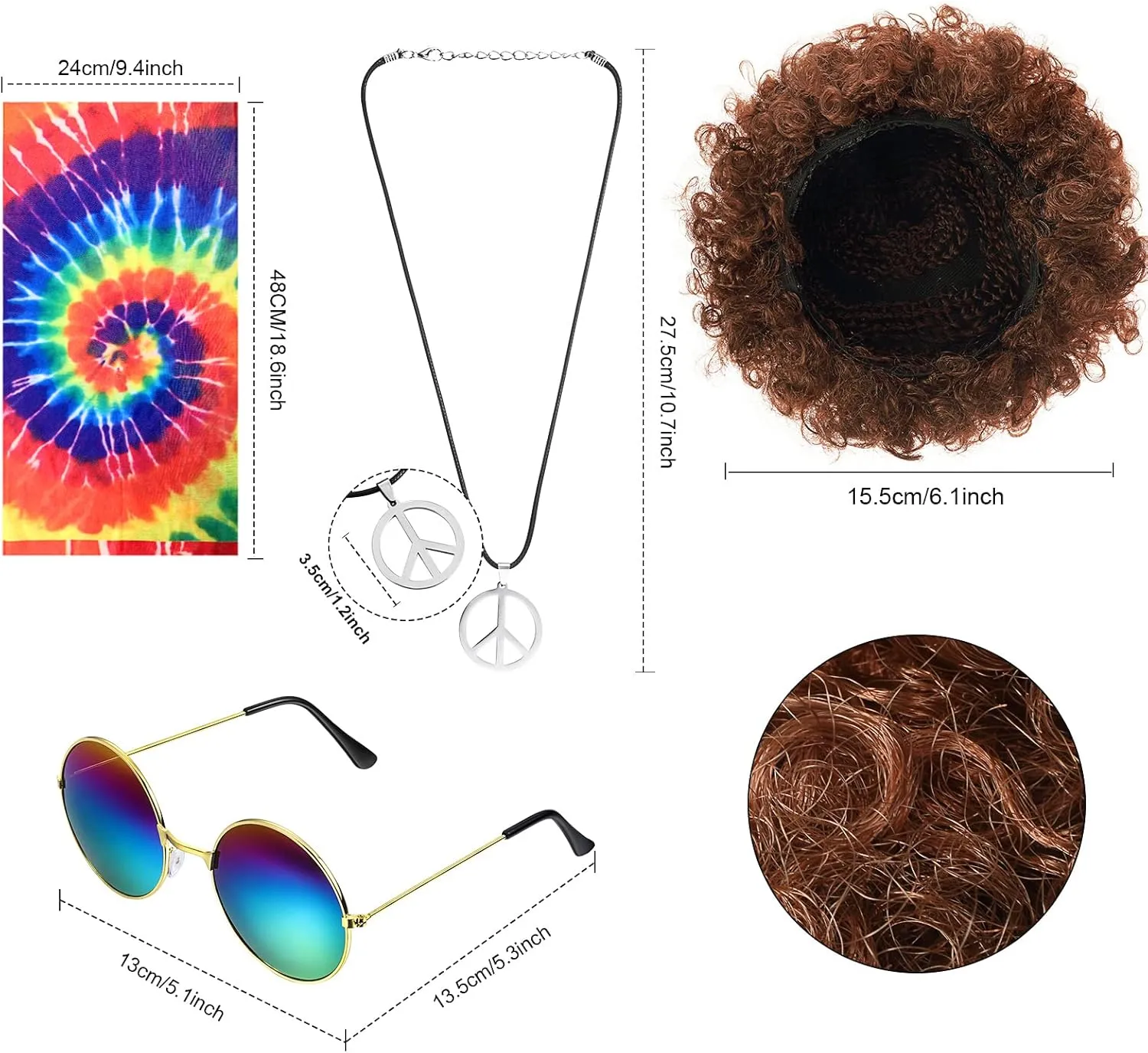 Sintuff 6 Pcs Men's Hippie Costume Set Hippie Fringe Vest Accessories for 60 70s Carnival Party Halloween Outfits