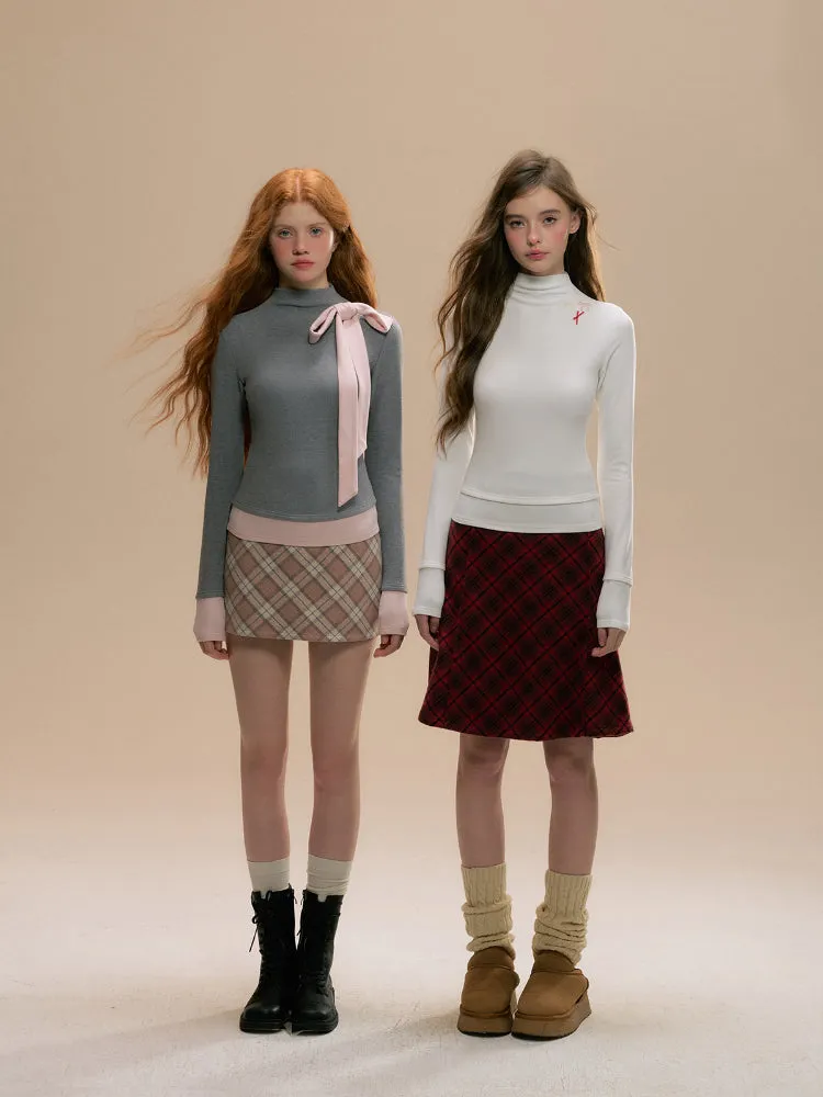 Spliced Embroidered Bow Knit Blouse