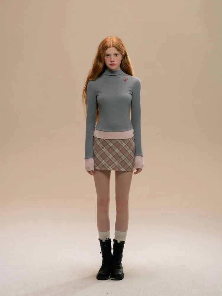 Spliced Embroidered Bow Knit Blouse