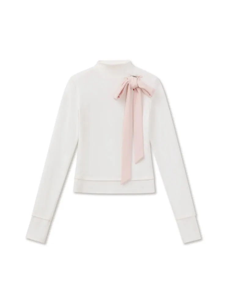 Spliced Embroidered Bow Knit Blouse