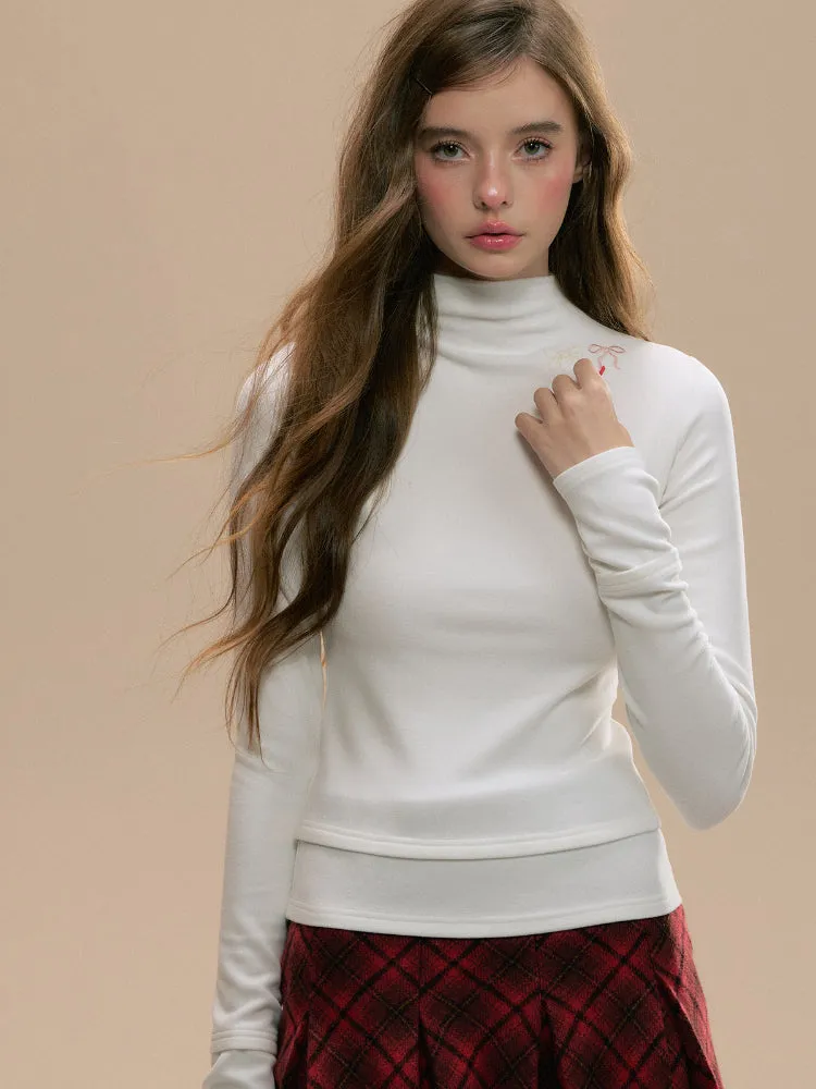 Spliced Embroidered Bow Knit Blouse