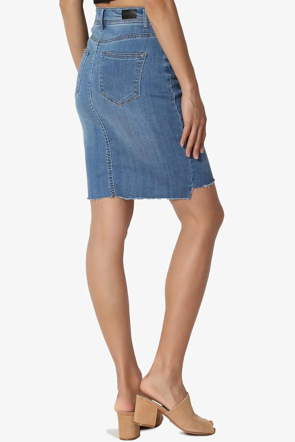 TheMogan Vintage Washed Jean Slim Straight Cut Mini Stretch Soft Denim Skirt