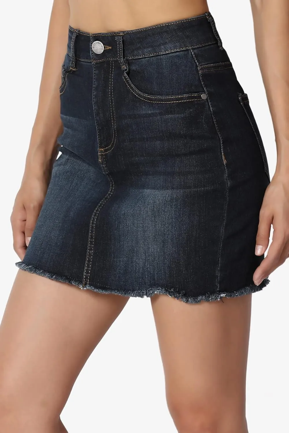 TheMogan Vintage Washed Jean Slim Straight Cut Mini Stretch Soft Denim Skirt