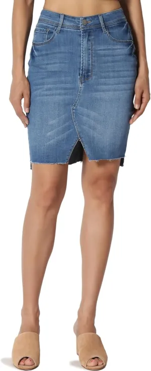 TheMogan Vintage Washed Jean Slim Straight Cut Mini Stretch Soft Denim Skirt