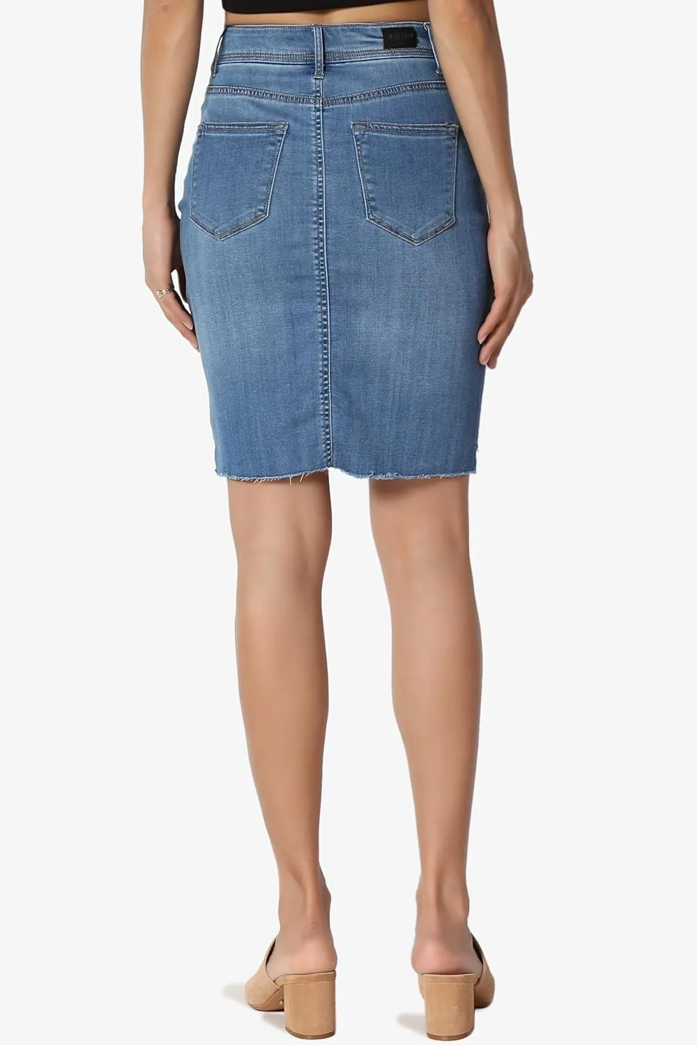 TheMogan Vintage Washed Jean Slim Straight Cut Mini Stretch Soft Denim Skirt