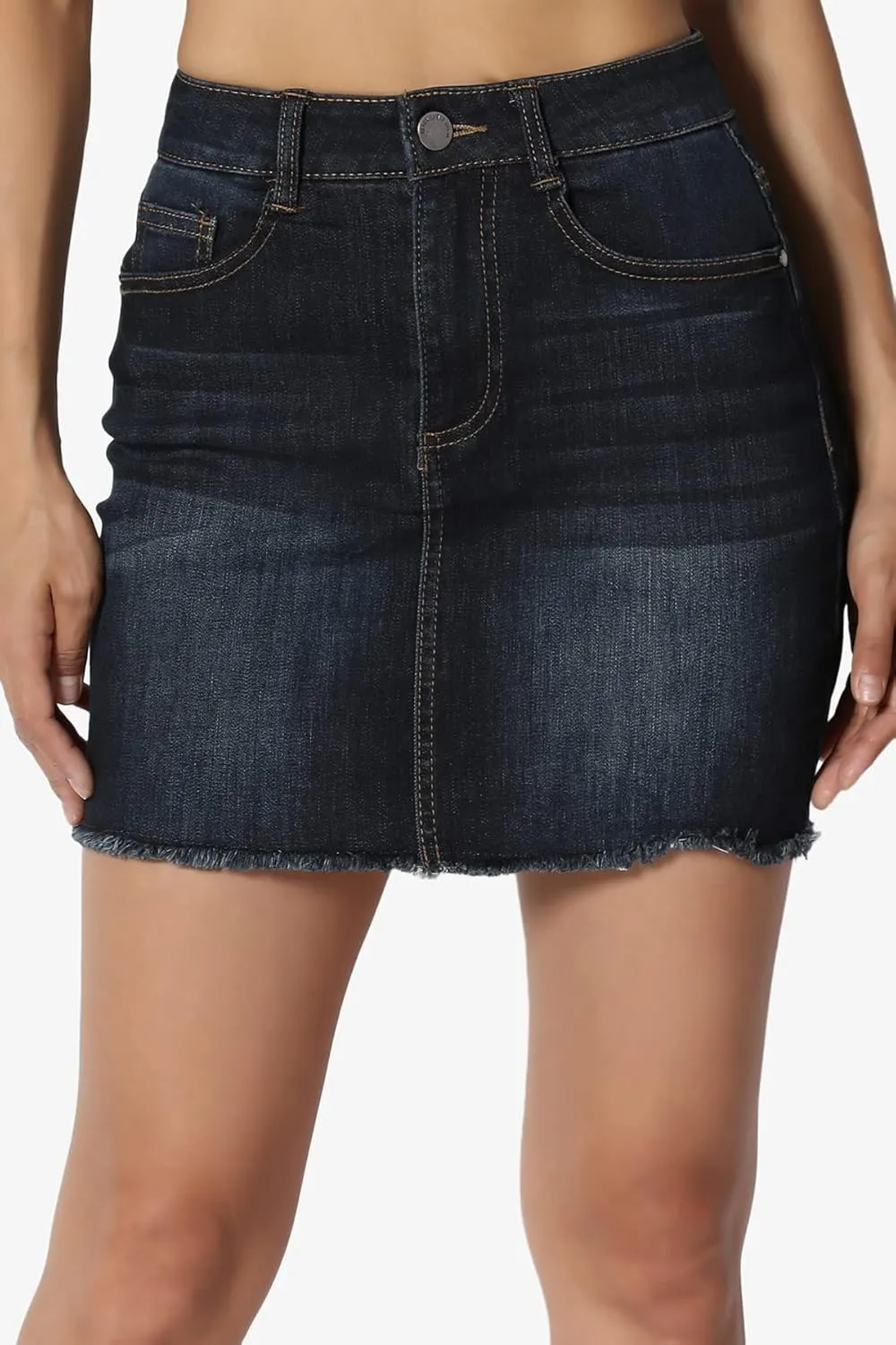TheMogan Vintage Washed Jean Slim Straight Cut Mini Stretch Soft Denim Skirt