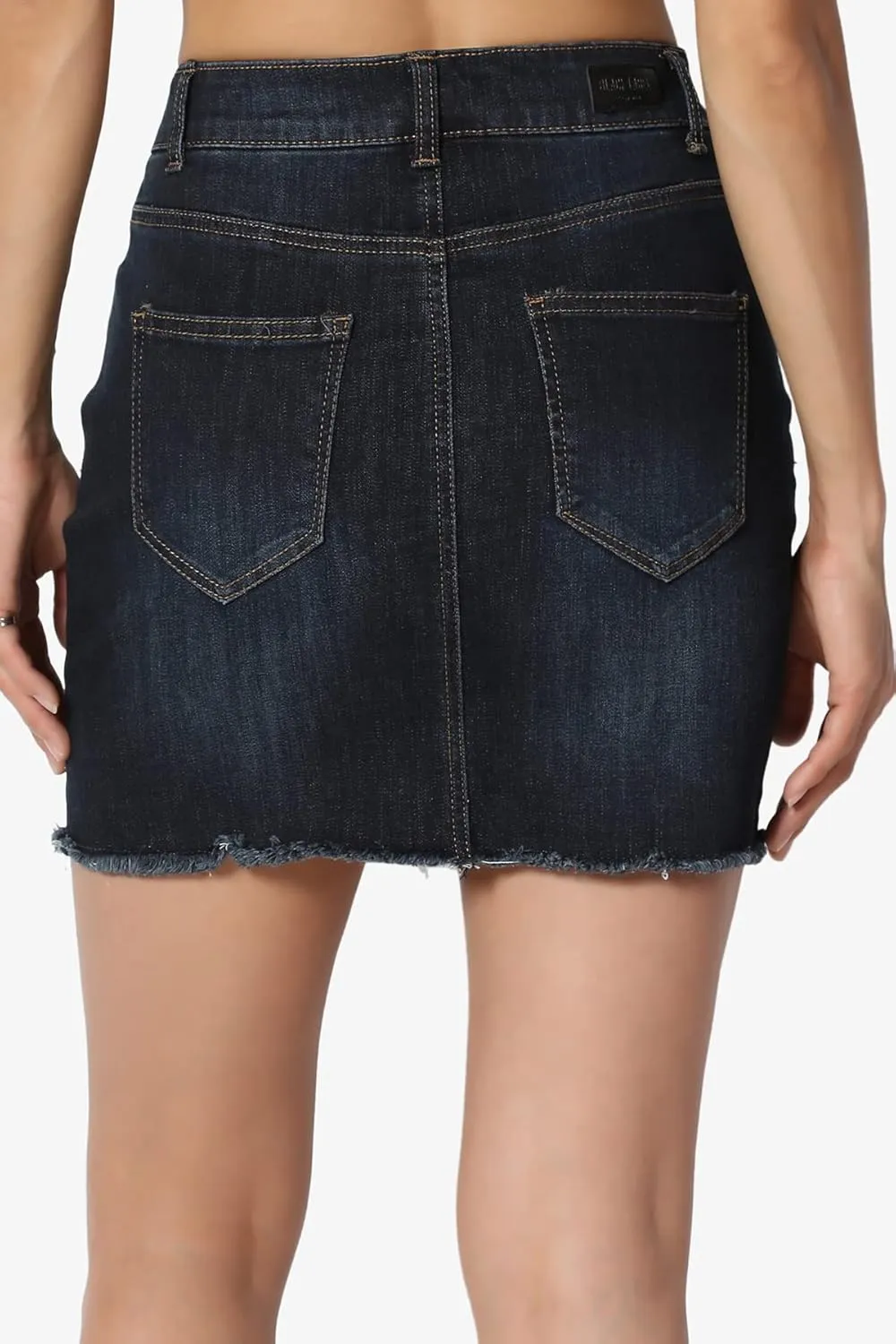 TheMogan Vintage Washed Jean Slim Straight Cut Mini Stretch Soft Denim Skirt