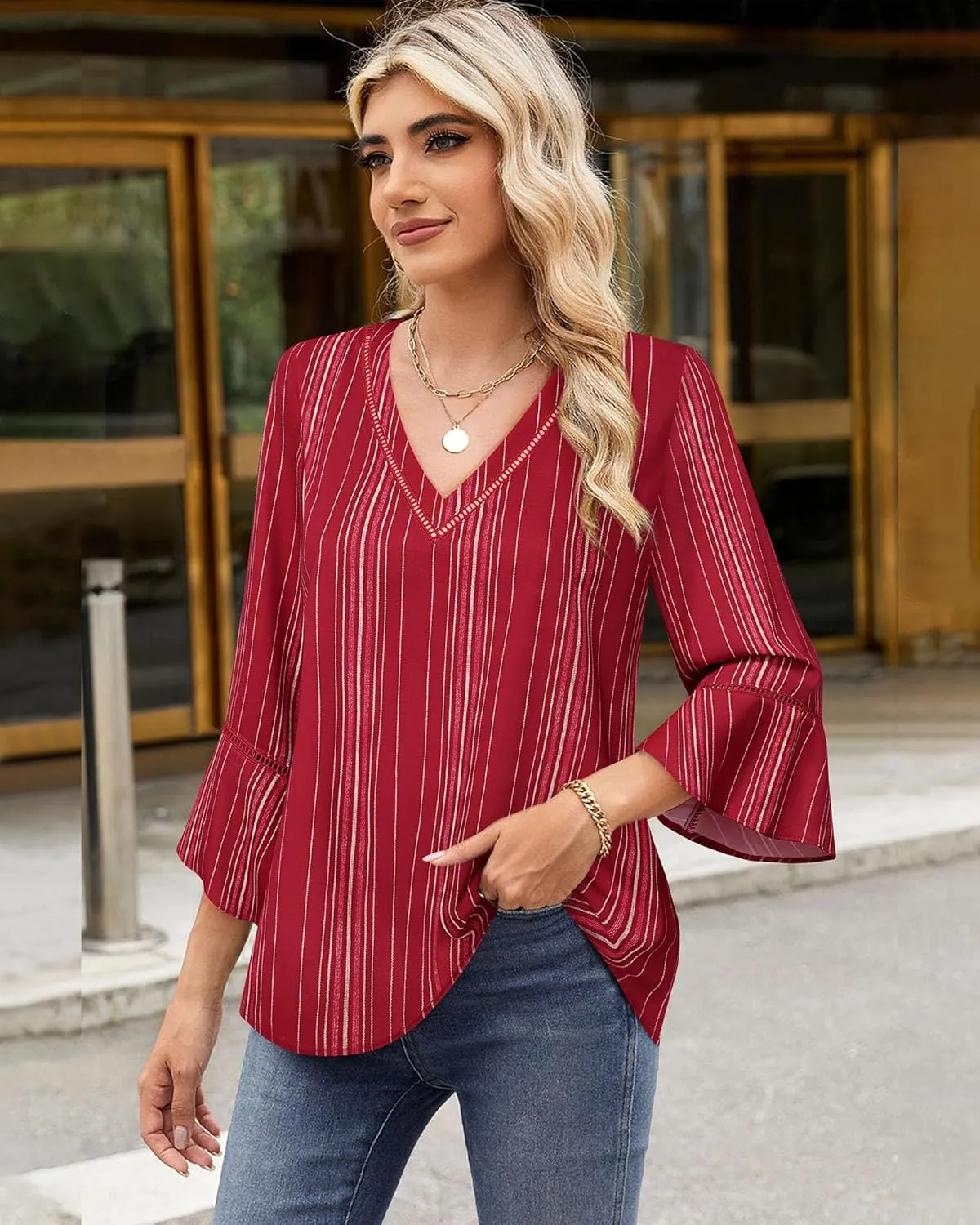 Timeson Women's Business Casual Tops 3/4 Sleeve Dressy Blouses Office Work Shirts