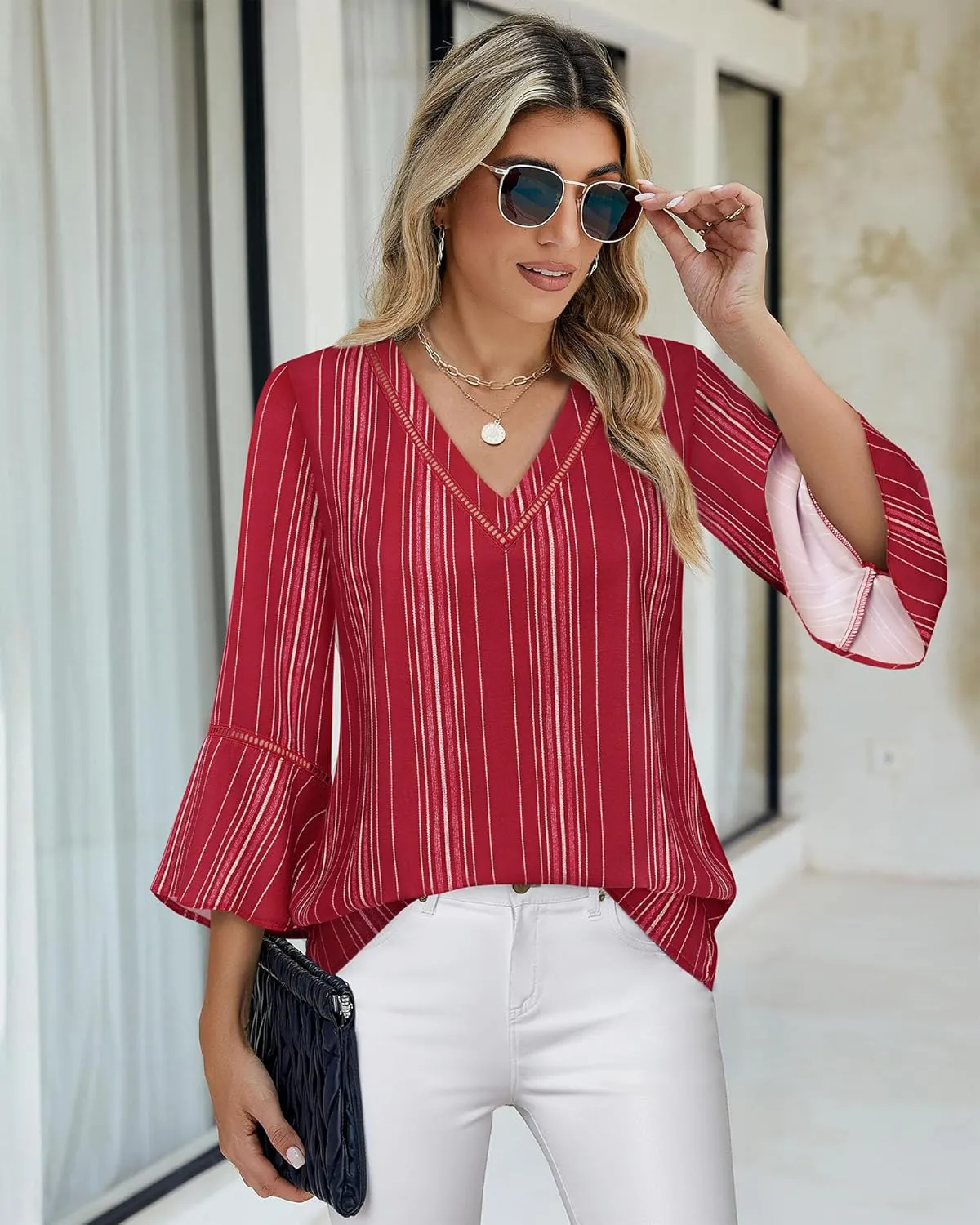 Timeson Women's Business Casual Tops 3/4 Sleeve Dressy Blouses Office Work Shirts