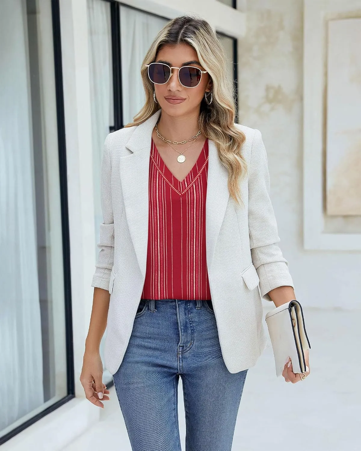 Timeson Women's Business Casual Tops 3/4 Sleeve Dressy Blouses Office Work Shirts